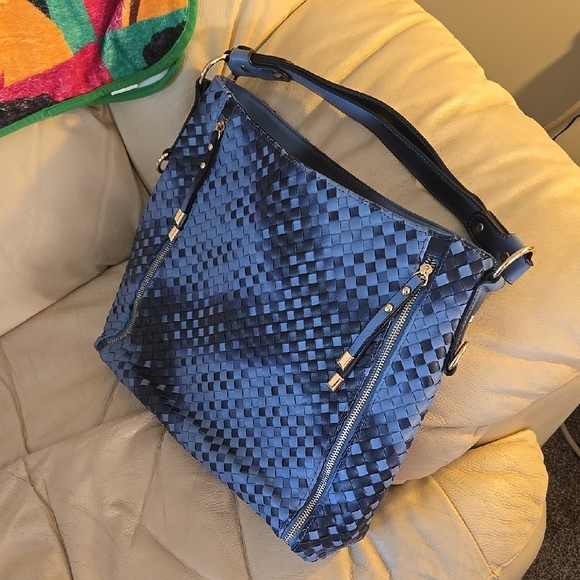 JustFab Blue Woven Leather Shoulder Bag
